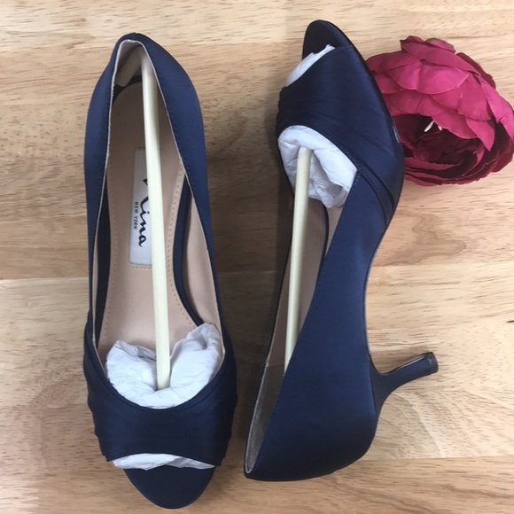 Nina Chezare Blue Satin Fabric Evening Pumps-5.5M - Picture 3 of 8